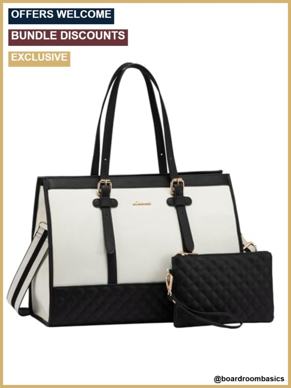 Canvas Laptop Tote Bag with Clutch Purse Large Capacity Work Briefcase Travel
